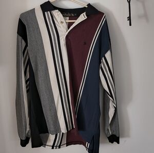 80s 90s Striped Long Sleeve Polo Shirt